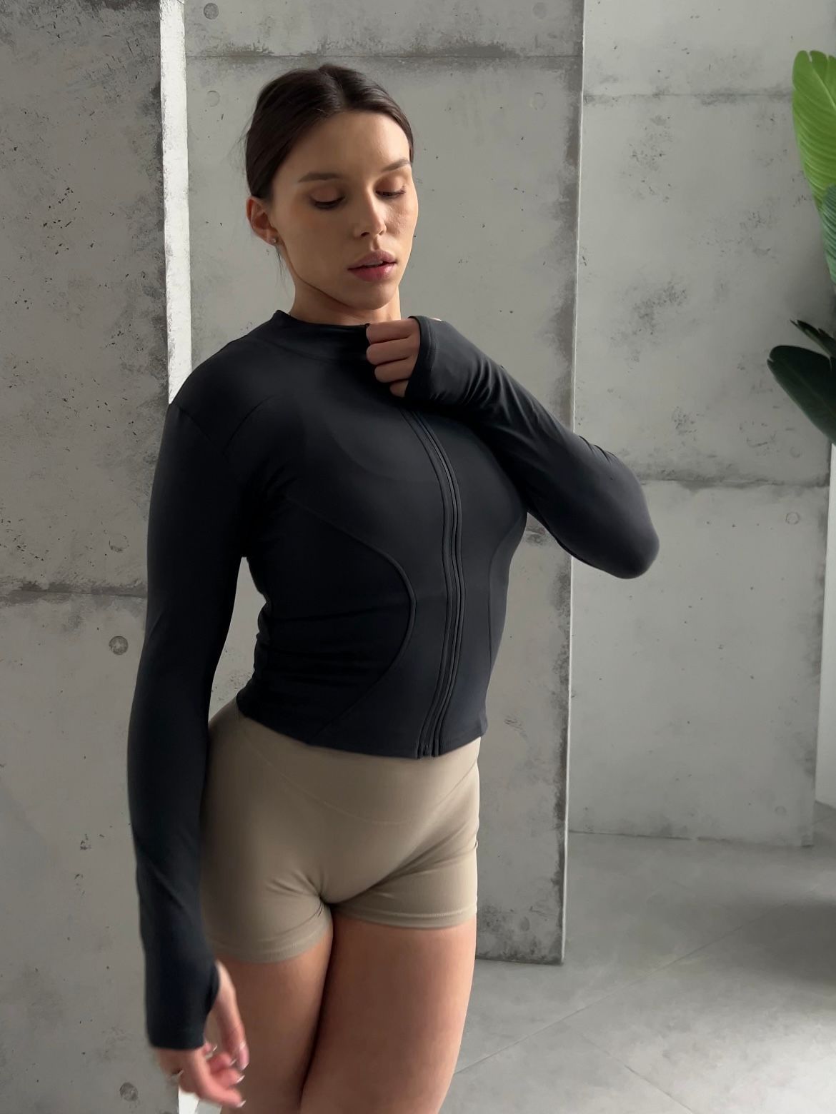 Спортивний Кроп топ на мікрофлісі Crop Top Microflecce model 164 Grafite (сірий) - S KROP-164-GRAF-S фото