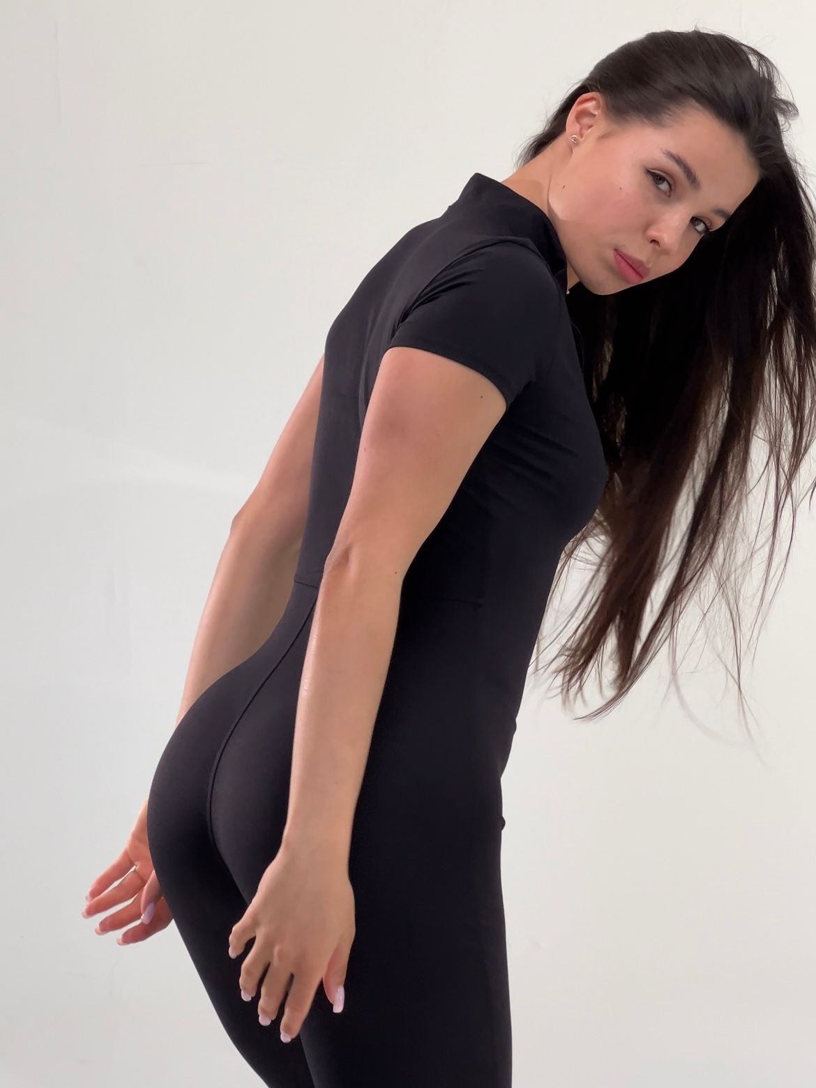 Гладкий комбенізон Leggings Body Crop T-shirt model 31 Nero (чорний) - S COMB-GL-TSH-LOS-NERO-S фото