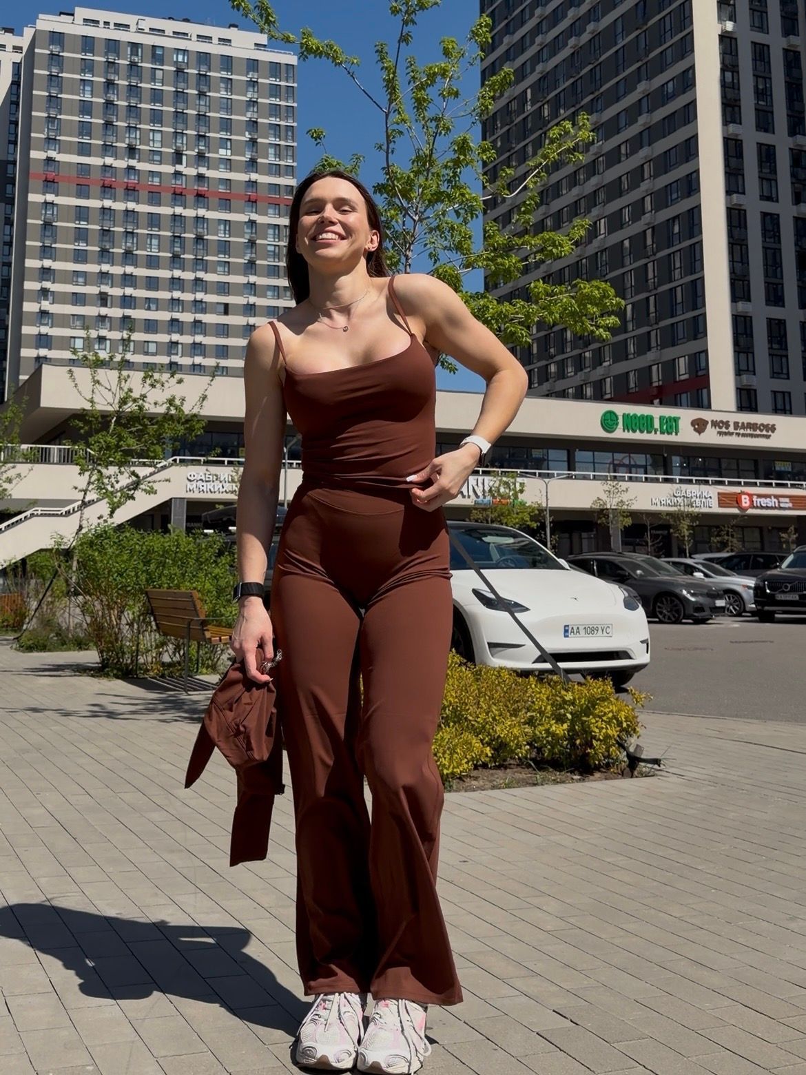 Жіночий комплект трійка Crop Top + Canotta + Leggings Calm Fit model 181 Chocolate (коричневий) - S KOMP-181-CHOC-S фото