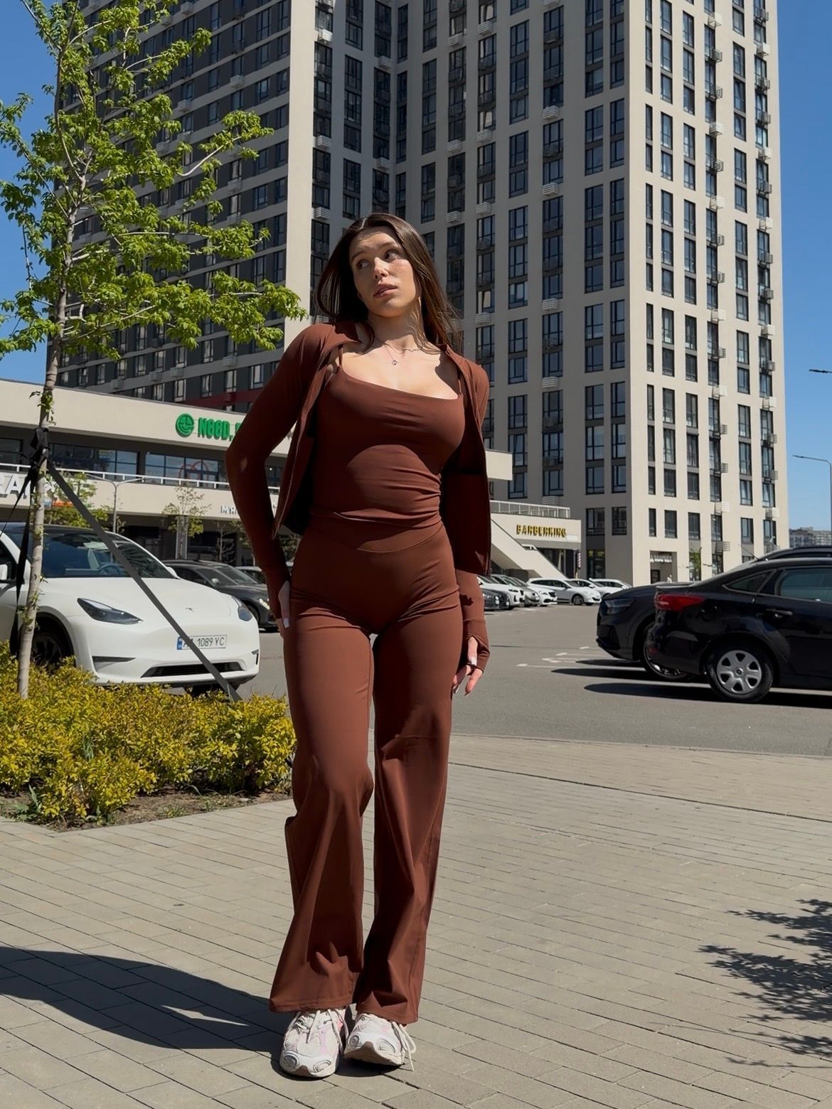 Жіночий комплект трійка Crop Top + Canotta + Leggings Calm Fit model 181 Chocolate (коричневий) - S KOMP-181-CHOC-S фото