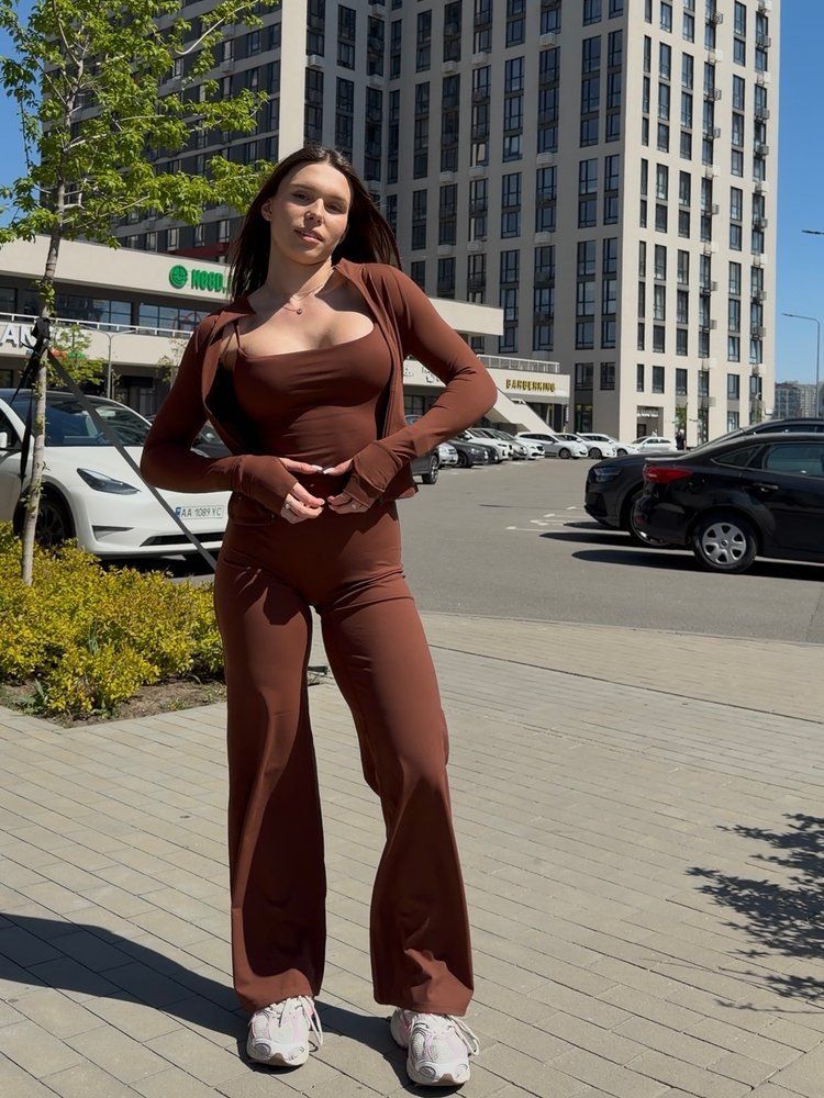 Жіночий комплект трійка Crop Top + Canotta + Leggings Calm Fit model 181 Chocolate (коричневий) - S KOMP-181-CHOC-S фото