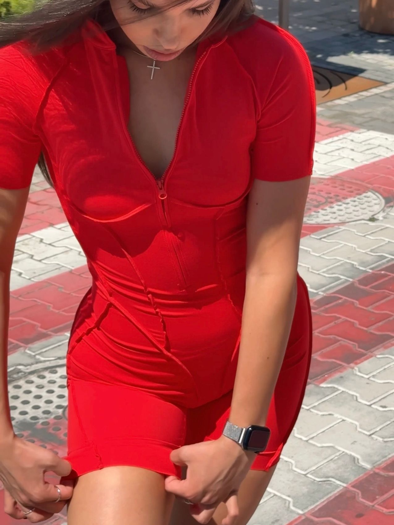 Гладкий комбінезон Shorts Body Crop T-shirt Skin model 191 Rosso (яскраво червоний) - S KOMB-191-ROSSO-S фото