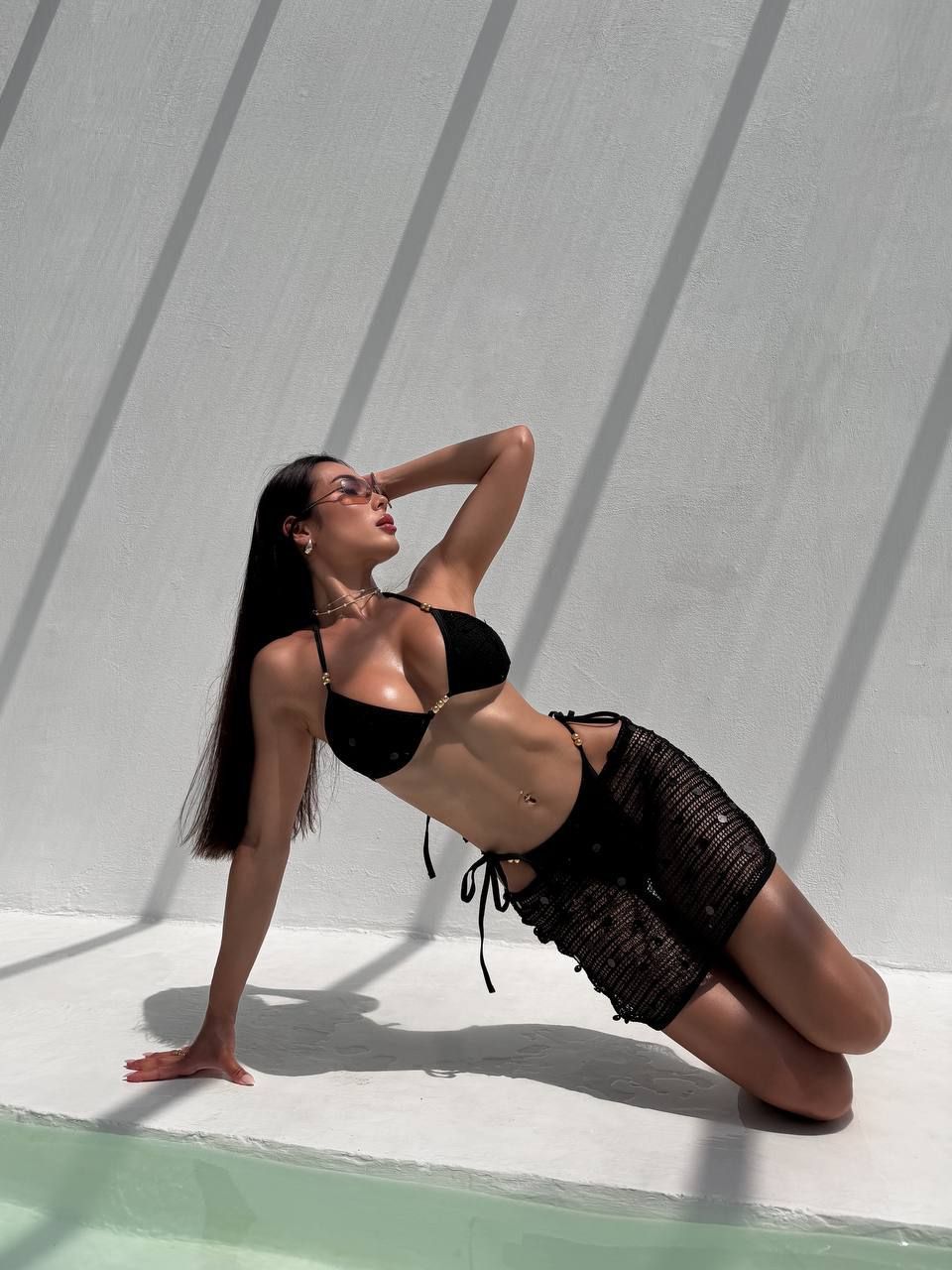 Купальник-трійка з фактурної тканини - S SWIM-3008-BLACK-S фото