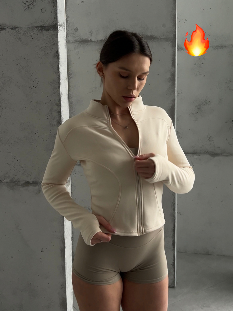 Спортивний Кроп топ на щільному флісі Crop Top Flecce model 155 Crema (слонова кістка) - S KROP-155-CREMA-S фото