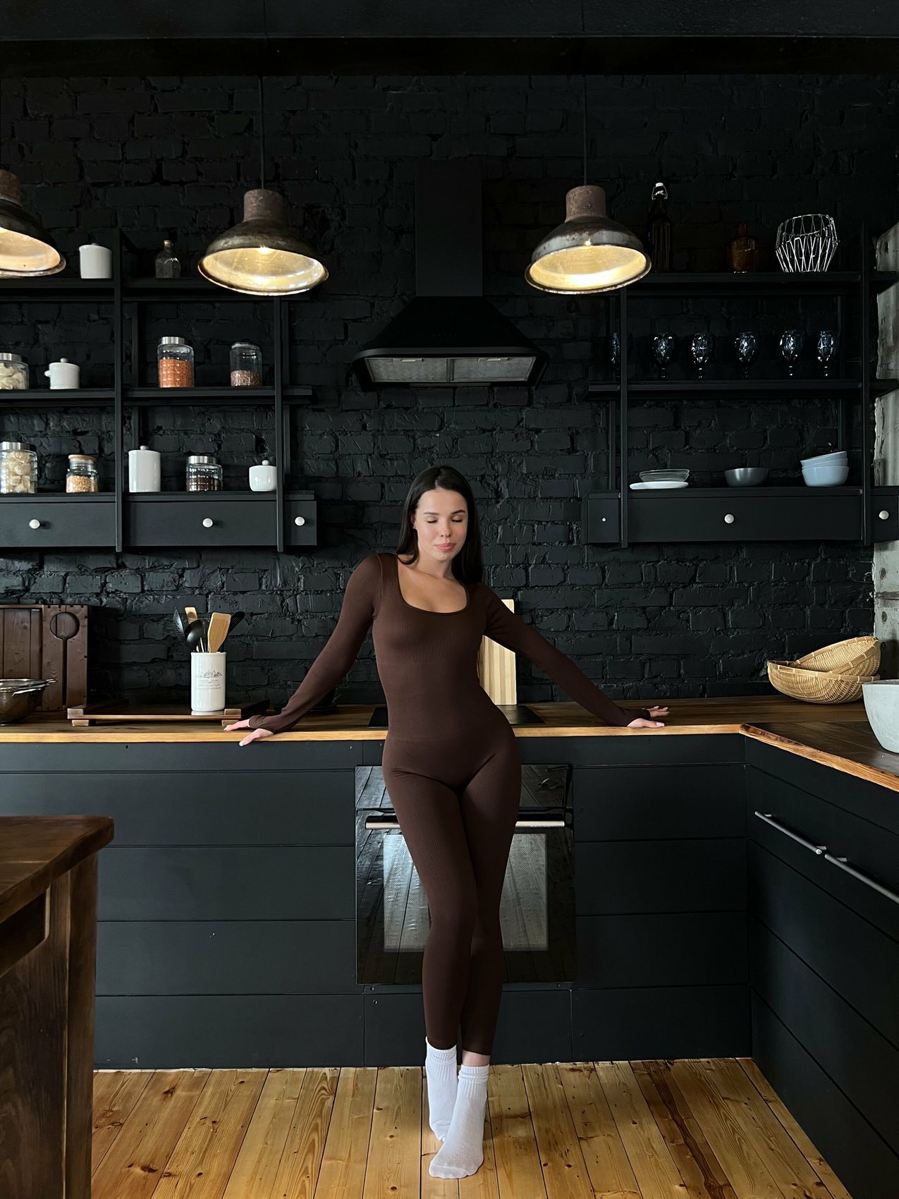 Безшовний комбінезон з рукавами Cannota Rib Chocolate (коричневий) - M COMBBO-CHOC-M фото