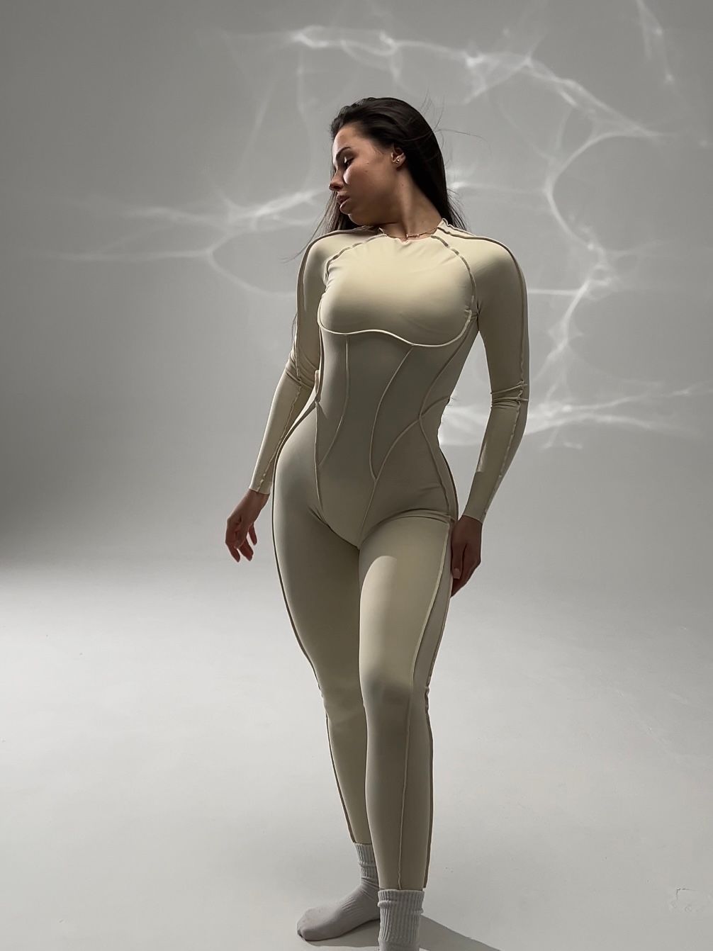 Гладкий комбінезон Leggings Body Crop top Skin  model 75 Crema (слонова кістка) - M COMB-GL-CREMA-M фото