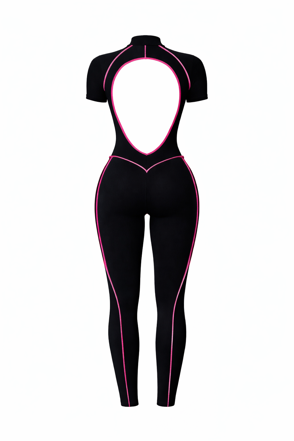 Гладкий комбінізон Leggings Body Crop T-shirt Skin model 147 Nero/fuxia - S  KOMB-147-NEFUX-S фото